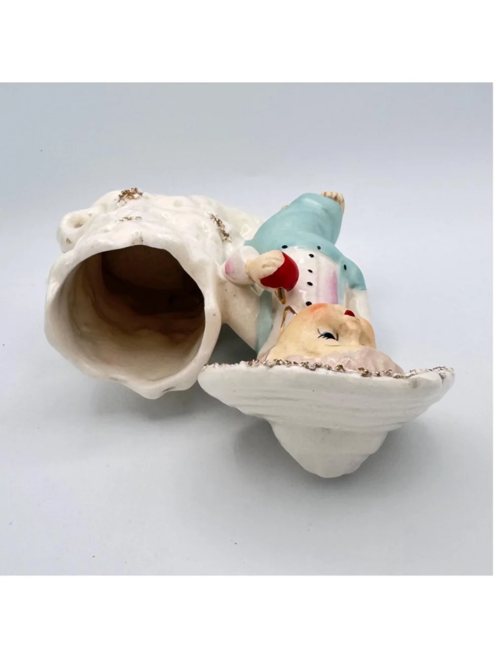 Vintage Japan Boy Planter – 1950s Ceramic Child Tree Stump Vase – Mid Century De